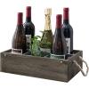 MyGift Rustic Solid Wood and Galvanized Multipurpose Organizer Caddy with 6 Metal Partition Divided Slots and Rope Handles, Vintage Style Wine Bottle Crate Storage Gift Box