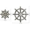 MyGift Rustic Torched Wood Nautical Helm Wall Decor – Wall Mounted Wooden Boat Steering Wheels Hanging Décor with Galvanized Metal Accents, 2-Piece Set
