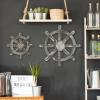 MyGift Rustic Torched Wood Nautical Helm Wall Decor – Wall Mounted Wooden Boat Steering Wheels Hanging Décor with Galvanized Metal Accents, 2-Piece Set