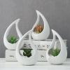 MyGift Set of 2 Tabletop Planter Pots, White Ceramic Air Plant Holder with Tear Drop Shape, Decorative Indoor Garden Containers for Mini Succulent Plants
