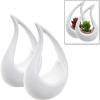 MyGift Set of 2 Tabletop Planter Pots, White Ceramic Air Plant Holder with Tear Drop Shape, Decorative Indoor Garden Containers for Mini Succulent Plants