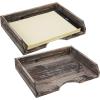 MyGift Set of 2 Torched Wood Stacking Desk Paper Tray, Office Desktop Stackable Document File Folder and Mail Holder Organizer Tray
