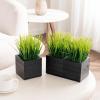 MyGift Set of 3 Fake Plants, Small Artificial Potted Plants Indoor in Clear Glass Pot, 9.5 Inch Faux Plant for Home Decor(Black Wood)