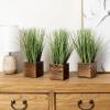 MyGift Set of 3 Fake Plants, Small Artificial Potted Plants Indoor in Clear Glass Pot, 9.5 Inch Faux Plant for Home Decor(Burnt Wood)