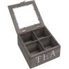 MyGift Shabby Whitewashed Solid Wood Tea Box Organizer with 4 Compartments, Teabag Storage Chest with Clear Acrylic Lid and Latch(Rustic Gray)