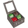 MyGift Shabby Whitewashed Solid Wood Tea Box Organizer with 4 Compartments, Teabag Storage Chest with Clear Acrylic Lid and Latch(Rustic Gray)