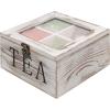 MyGift Shabby Whitewashed Solid Wood Tea Box Organizer with 4 Compartments, Teabag Storage Chest with Clear Acrylic Lid and Latch(Whitewashed)