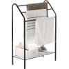 MyGift Silver Chrome Metal Freestanding Towel Rack for Bathroom Laundry Room Spa with 3 Tiered Bars and Storage Shelf, Clothes and Towel Drying Rack Stand(Black)