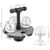MyGift Solid Burnt Wood Serving Beer Whiskey Flight Set Tray with Industrial Black Metal Pipe Carrying Handle and 4 Small Snifter Style Tasting Beer Glasses, Set of 2(Vintage Gray)