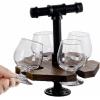 MyGift Solid Burnt Wood Serving Beer Whiskey Flight Set Tray with Industrial Black Metal Pipe Carrying Handle and 4 Small Snifter Style Tasting Beer Glasses, Set of 2(2 Pack)