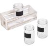 MyGift Solid Whitewashed Wood Kitchen Countertop Flatware Utensil Holder, Casual Dining Flatware Caddy with 3 Mason Jars and Chalkboard Labels
