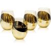 MyGift Stemless Wine Glasses Set of 4 – Copper Accent Modern Barware, Elegant Wedding & Celebration Cups with Luxe Metallic Finish, Dishwasher Safe(Amber / Gold-4)