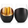 MyGift Stemless Wine Glasses Set of 4 – Copper Accent Modern Barware, Elegant Wedding & Celebration Cups with Luxe Metallic Finish, Dishwasher Safe(Black (Set of 6))