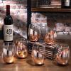 MyGift Stemless Wine Glasses Set of 4 – Copper Accent Modern Barware, Elegant Wedding & Celebration Cups with Luxe Metallic Finish, Dishwasher Safe(Copper-6)