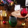 MyGift Stemless Wine Glasses Set of 4 – Copper Accent Modern Barware, Elegant Wedding & Celebration Cups with Luxe Metallic Finish, Dishwasher Safe(Christmas style-(Set of 4))