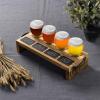 MyGift Torched Solid Wood Tasting Beer Glass Gift Set with 4 Tasting Beer Glasses and Serving Tray with Erasable Chalkboard Label (Brown)(Brown)