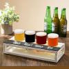 MyGift Torched Solid Wood Tasting Beer Glass Gift Set with 4 Tasting Beer Glasses and Serving Tray with Erasable Chalkboard Label (Brown)(Whitewashed)