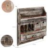 MyGift Torched Wood Wall Mounted Entryway Organizer with Mail Holder and Multiple Accessories Storage Compartments, Pull Out Drawers and 4 Dual Key Hooks