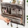 MyGift Torched Wood Wall Mounted Entryway Organizer with Mail Holder and Multiple Accessories Storage Compartments, Pull Out Drawers and 4 Dual Key Hooks