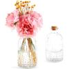 MyGift Vintage Embossed Clear Glass Bottle, Apothecary Style Flower Bud Vase, Essential Oil Diffuser Bottles with Cork Lid, Set of 2