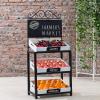 MyGift Vintage Whitewashed Wood and Metal 3 Tiered Produce Stand with Chalkboard Sign and Decorative Scrollwork Design
