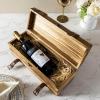 MyGift Vintage Wooden Wine Gift Box – Single Bottle Holder with Locking Latch & Leather Straps, Rustic Brown Wedding Champagne, Beer (14x5x5 Inches)