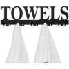 MyGift Wall Mounted Black Metal Towel Rack with 5 Dual Hooks and Cut Out Towels Design, Decorative Hanging Towel Hooks(Black)