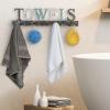 MyGift Wall Mounted Black Metal Towel Rack with 5 Dual Hooks and Cut Out Towels Design, Decorative Hanging Towel Hooks(Multicolor)