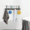 MyGift Wall Mounted Black Metal Towel Rack with 5 Dual Hooks and Cut Out Towels Design, Decorative Hanging Towel Hooks(Multicolor)