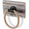 MyGift Wall Mounted Industrial Black Metal Pipe and Rustic Rope Towel Ring with Urban Torched Solid Wood Backing, Hanging Washcloth Dishcloth Holder for Bathroom or Kitchen(Torched Wood)