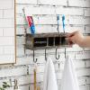 MyGift Wall Mounted Solid Torched Wood Bathroom Accessory Holder and Towel Hook Rack, Toothbrush Holder Shelf Rack with 4 Compartments, Chalkboard Labels and 4 Hooks(Torched Wood)