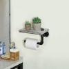MyGift Wall Mounted Toilet Paper Holder with Industrial Metal Pipe Bar and Whitewashed Solid Wood Floating Display Shelf
