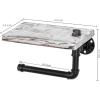 MyGift Wall Mounted Toilet Paper Holder with Industrial Metal Pipe Bar and Whitewashed Solid Wood Floating Display Shelf