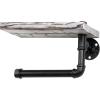 MyGift Wall Mounted Toilet Paper Holder with Industrial Metal Pipe Bar and Whitewashed Solid Wood Floating Display Shelf