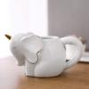 MyGift White Ceramic Unicorn Elephant Coffee Mug – Cute White Elephant Gift, 3D Animal Design Drinking Cup with Brass Tone Accents and Handle – 17.5 oz Mug