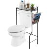 MyGift White Metal Over The Toilet Standing Shelf with Vintage Scrollwork Accents and Magazine Basket, Freestanding Bathroom Space Saver Organizer Rack(Black)