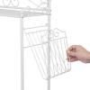 MyGift White Metal Over The Toilet Standing Shelf with Vintage Scrollwork Accents and Magazine Basket, Freestanding Bathroom Space Saver Organizer Rack(White)