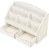 MyGift White Wood Desktop Organizer – Includes 6 Compartments and 2 Pullout Drawers to Organize Office Supplies and Accessories