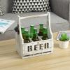 MyGift Whitewashed Wood Beer Caddy with Bottle Opener, Six Pack Beverage Holder with BEER in Cutout Style Lettering and Carrying Handle