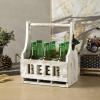 MyGift Whitewashed Wood Beer Caddy with Bottle Opener, Six Pack Beverage Holder with BEER in Cutout Style Lettering and Carrying Handle