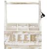 MyGift Whitewashed Wood Beer Caddy with Bottle Opener, Six Pack Beverage Holder with BEER in Cutout Style Lettering and Carrying Handle