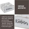 MyGift Whitewashed Wood Remote Control Holder Organizer with 4 Compartments, Media Storage Caddy with Cursive REMOTES Design(Whitewashed)