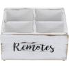MyGift Whitewashed Wood Remote Control Holder Organizer with 4 Compartments, Media Storage Caddy with Cursive REMOTES Design(Whitewashed)