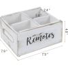MyGift Whitewashed Wood Remote Control Holder Organizer with 4 Compartments, Media Storage Caddy with Cursive REMOTES Design(Whitewashed)