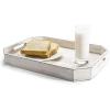 MyGift Whitewashed Wood Serving Tray with Handles and Angles Edges, Farmhouse Coffee Table Decorative Tray