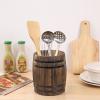 MyGift Wine Barrel Design Kitchen Utensil Crock, Vintage Rustic Burnt Wood Cooking Tool Holder(Burnt Wood)
