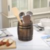 MyGift Wine Barrel Design Kitchen Utensil Crock, Vintage Rustic Burnt Wood Cooking Tool Holder(Burnt Wood)