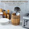 MyGift Wine Barrel Design Kitchen Utensil Crock, Vintage Rustic Burnt Wood Cooking Tool Holder(Light Brown)