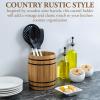 MyGift Wine Barrel Design Kitchen Utensil Crock, Vintage Rustic Burnt Wood Cooking Tool Holder(Light Brown)