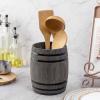 MyGift Wine Barrel Design Kitchen Utensil Crock, Vintage Rustic Burnt Wood Cooking Tool Holder(Vintage Gary)